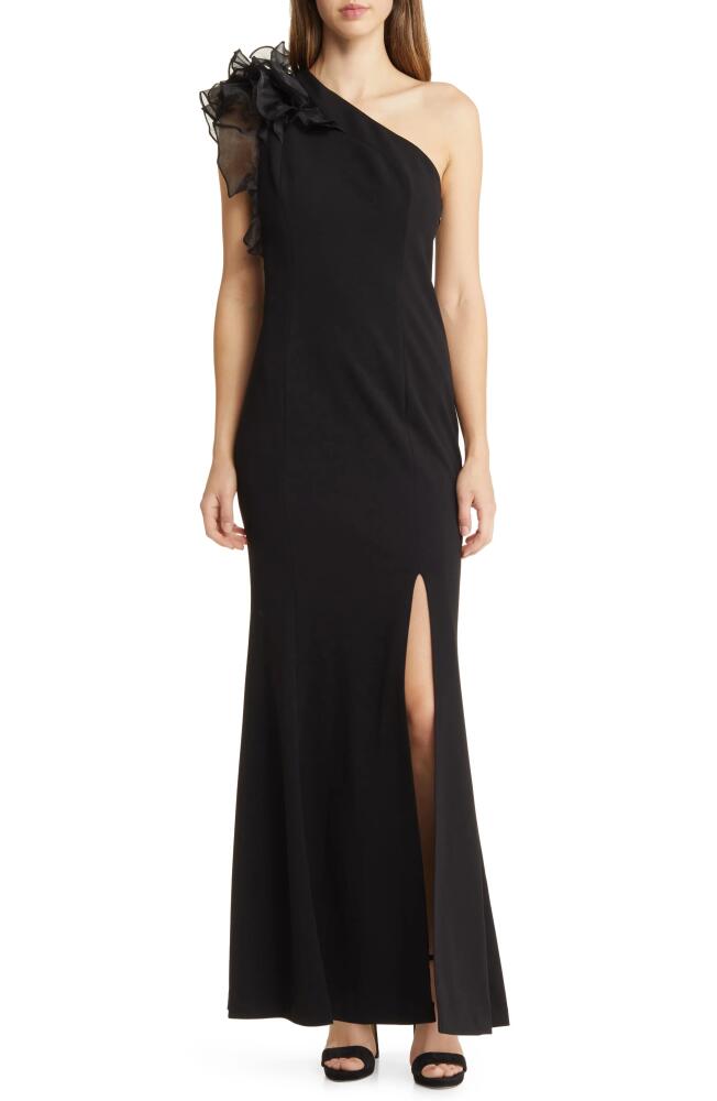 Marina Ruffle One-Shoulder Crepe Gown in Black Cover