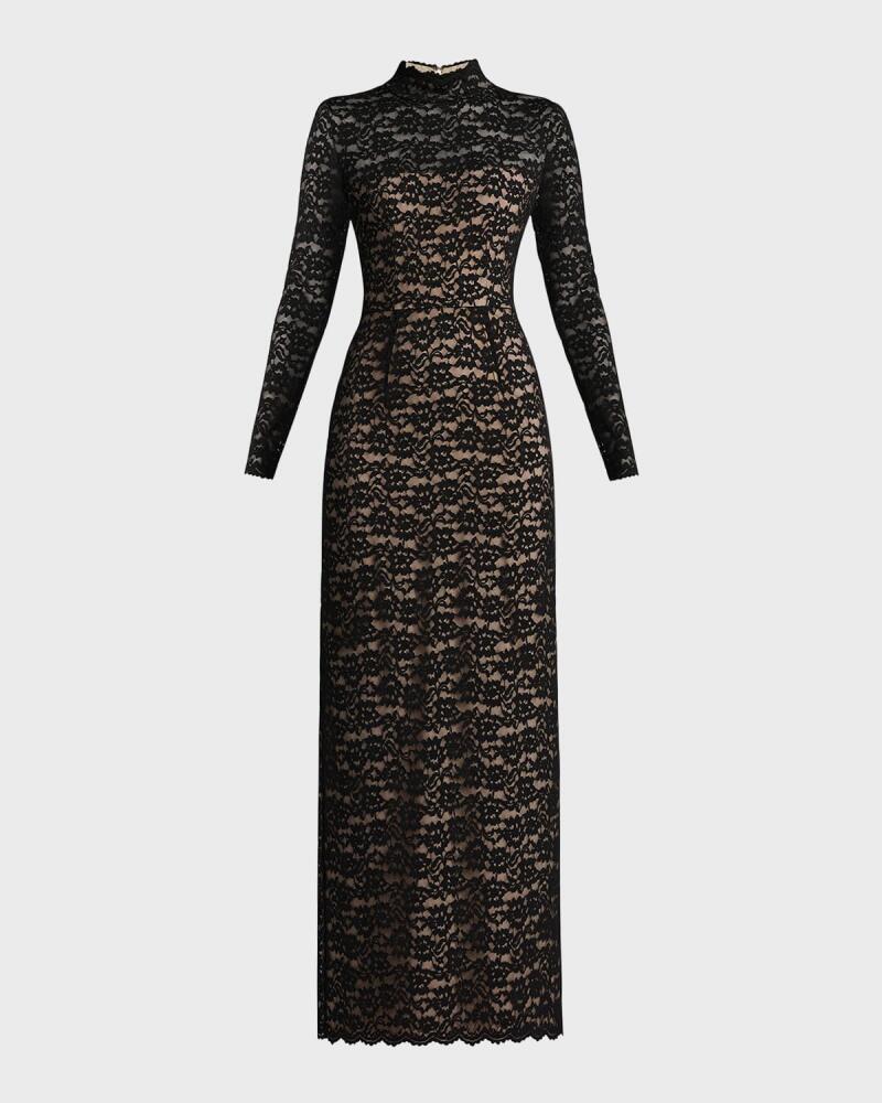 Zac Posen Mock-Neck Floral Lace Column Gown Cover