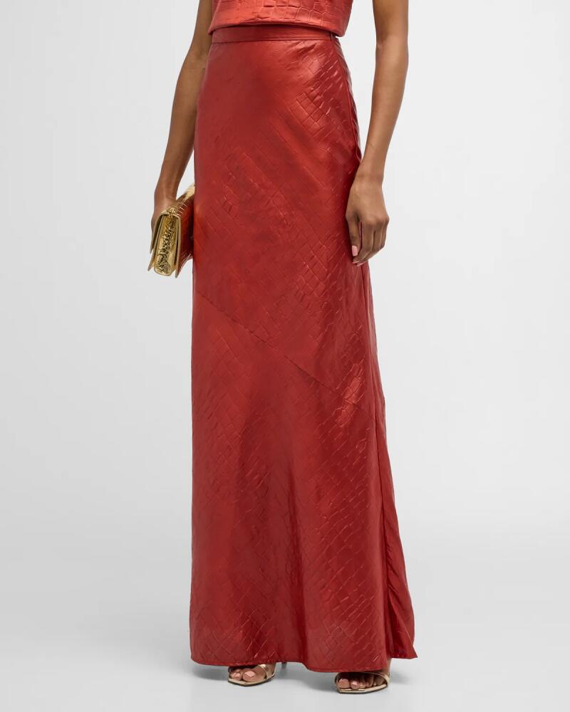 St. John Croc-Embossed Italian Fluid Satin Maxi Skirt Cover