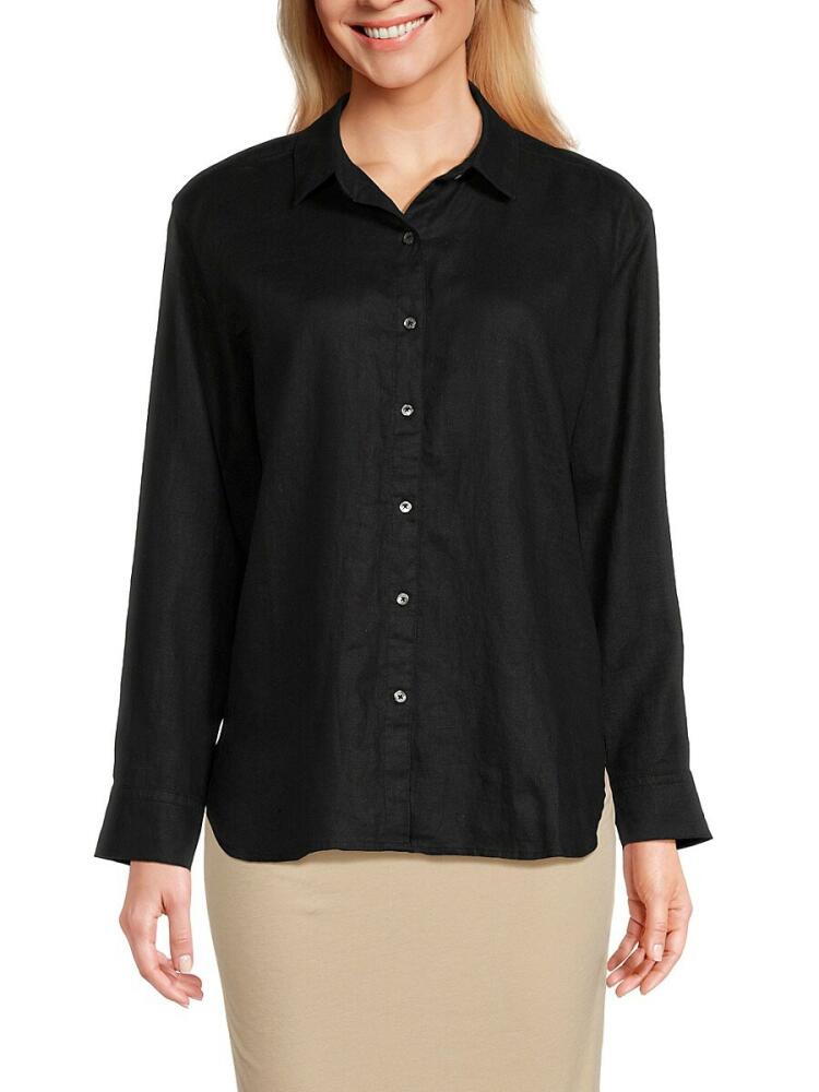 James Perse Women's Linen High Low Shirt - Black Cover