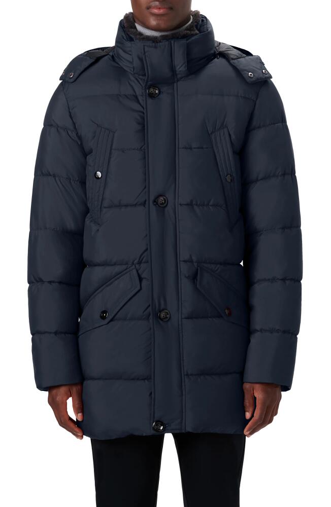 Bugatchi Faux Fur Collar Water Repellent Puffer Coat in Navy Cover