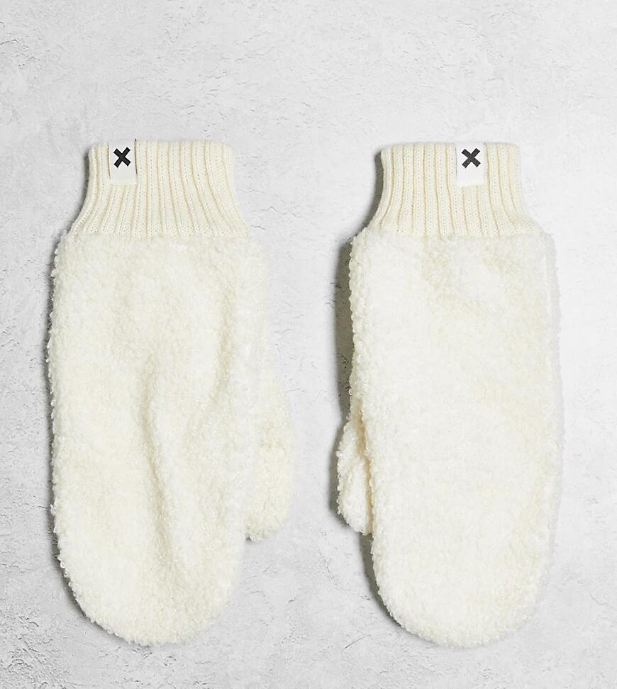 COLLUSION Unisex faux shearling mittens in ecru-White Cover