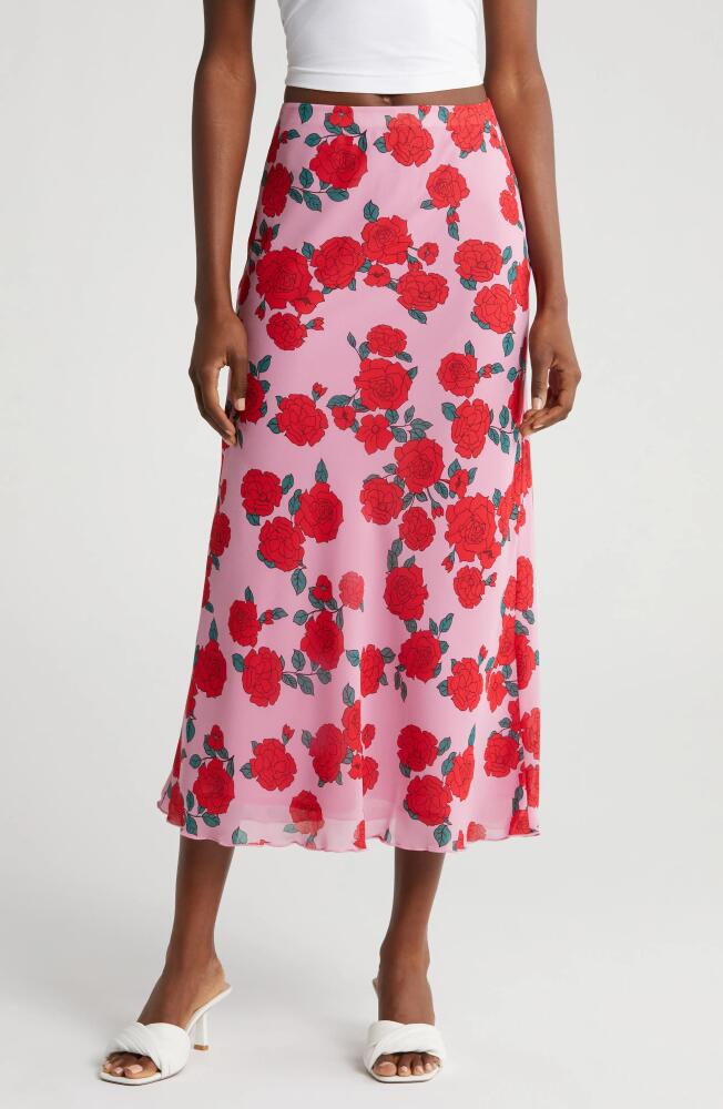 WAYF Jacqueline Floral Midi Slip Skirt in Pink Roses Cover