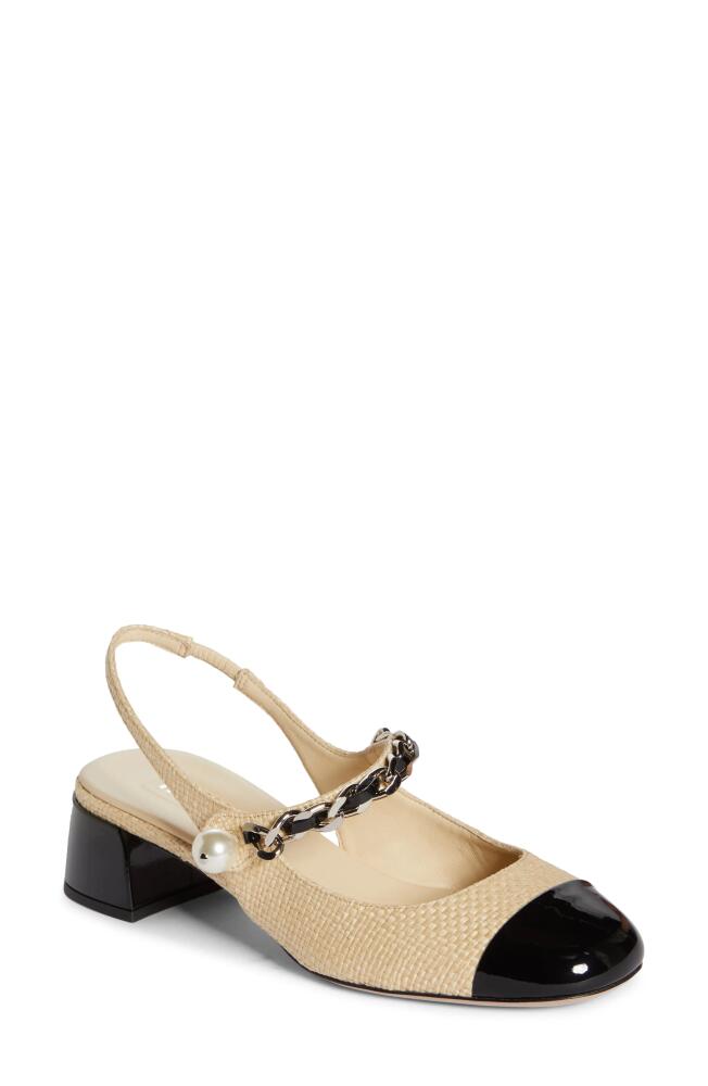 Miu Miu Chain Strap Slingback Cap Toe Pump in Natural/Black Cover