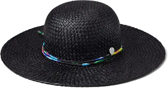 LAUREN Ralph Lauren Raffia Sun Hat with Printed Tie (Black) Baseball Caps Cover