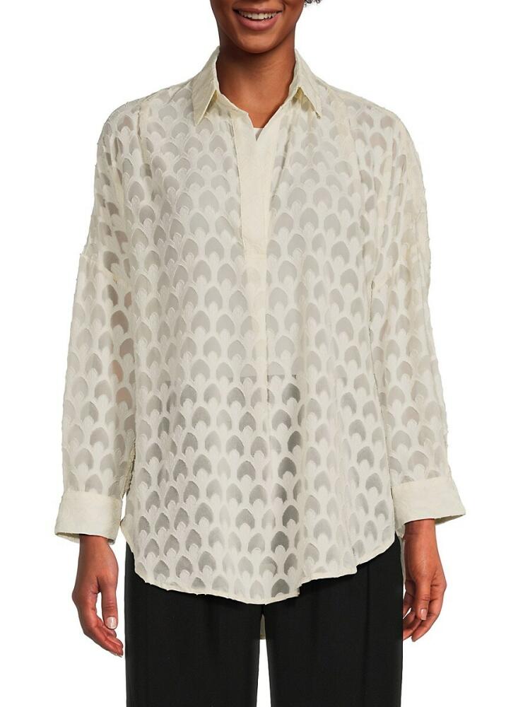 French Connection Women's Geometric Burnout Popover Shirt - Classic Cream Cover