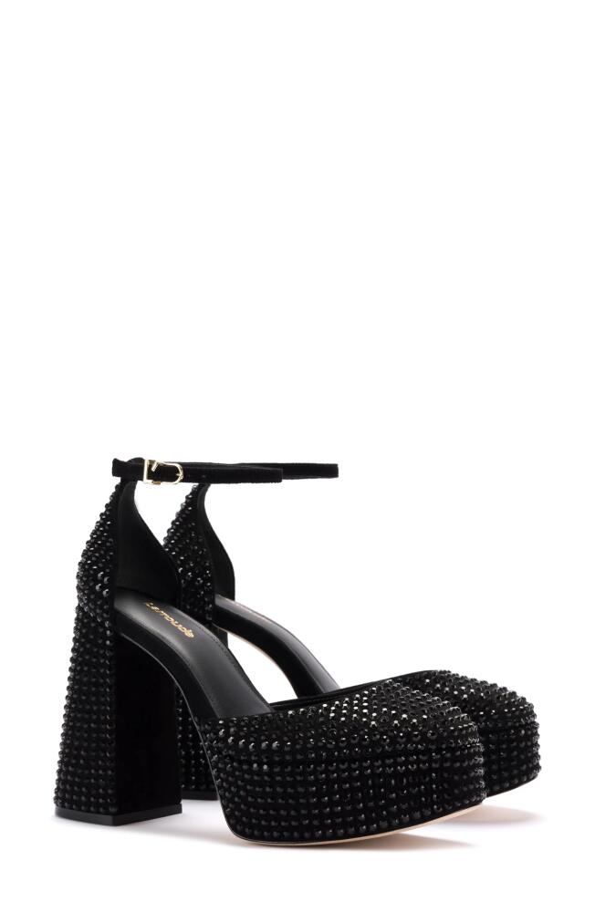 Larroudé Ari Ankle Strap Platform Pump in Black Crystal Cover