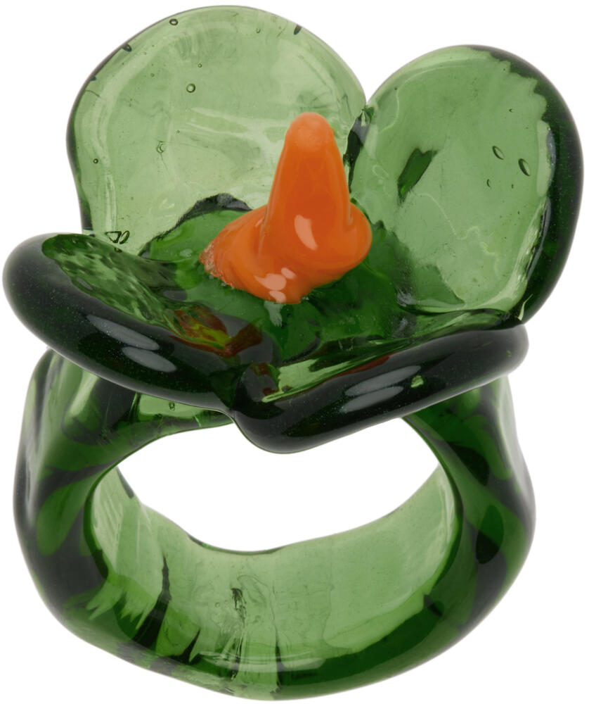 LEVENS JEWELS Green & Orange Flor Glass Ring Cover