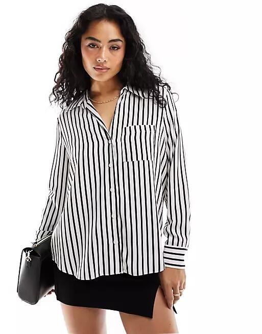 River Island striped satin shirt in black and white Cover