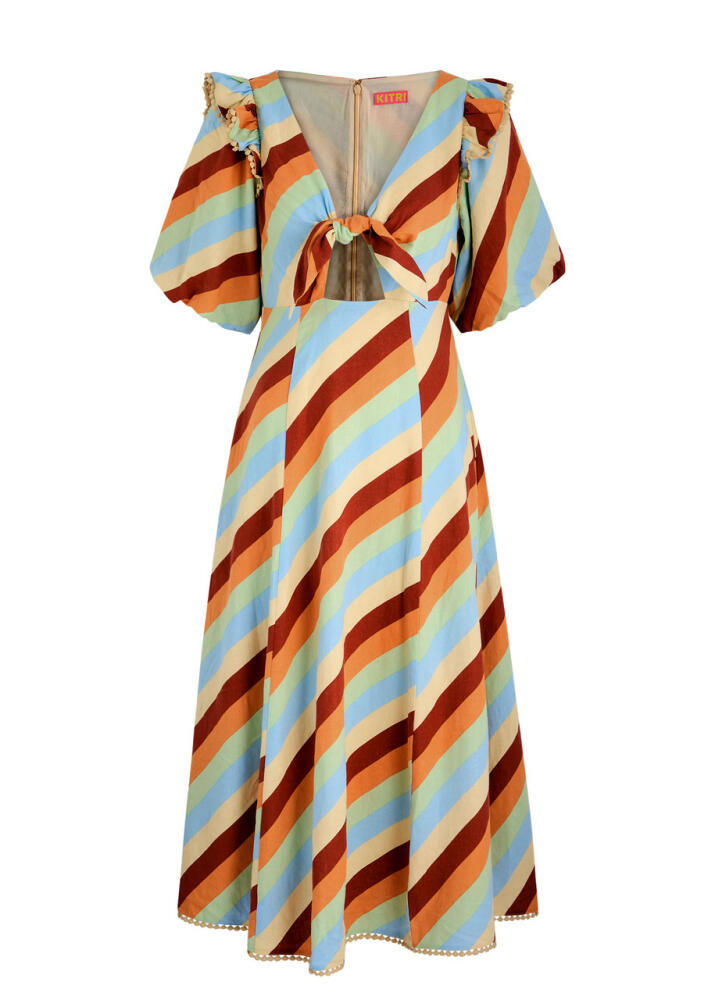 Kitri Pia Striped Linen-blend Midi Dress - Multicoloured Cover