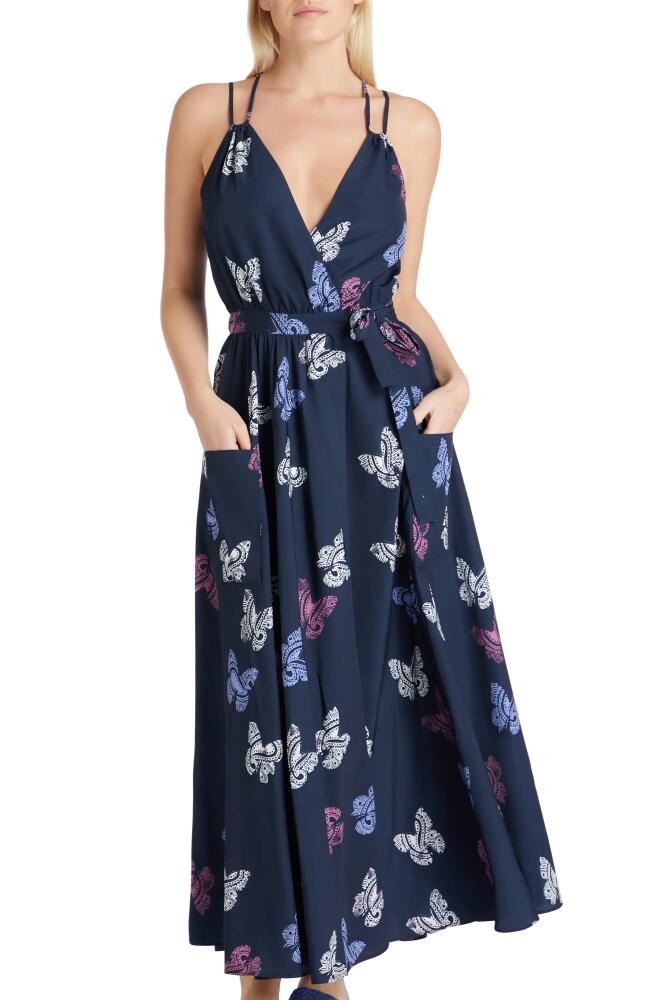 VALIMARE Amelia Maxi Wrap Crepe de Chine Cover-up Dress in Navy Blue Cover