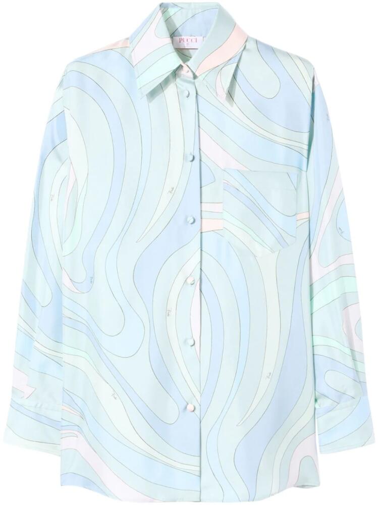 PUCCI all-over graphic print silk twill shirt - Blue Cover