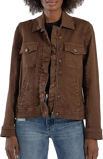 KUT from the Kloth Amanda Boxy Jacket Frt Flap Pockets Frt Flap Welt Pockets (Chocolate) Women's Jacket Cover