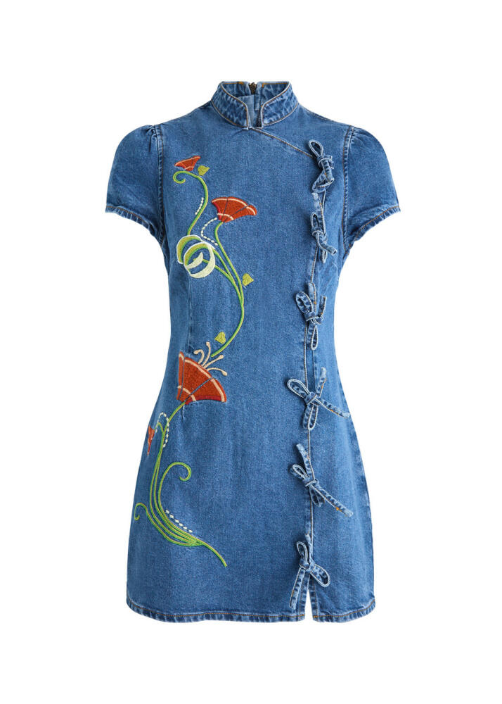 Kitri Harlow Floral-embroidered Denim Mini Dress Cover