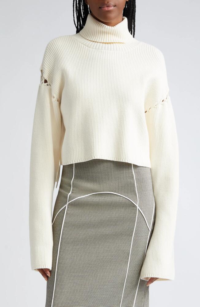 GESTUZ Georgiagz Laced Accent Wide Sleeve Turtleneck Sweater in Egret Cover