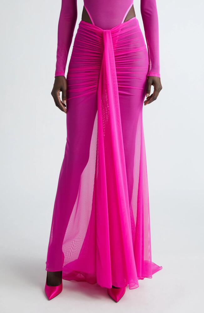 LaQuan Smith Ruched Maxi Skirt in Fuchsia Cover