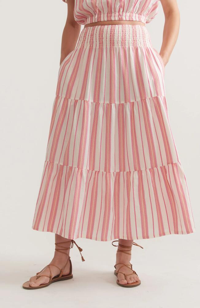 Marine Layer Corinne Stripe Smocked Maxi Skirt in Pink Stripe Cover