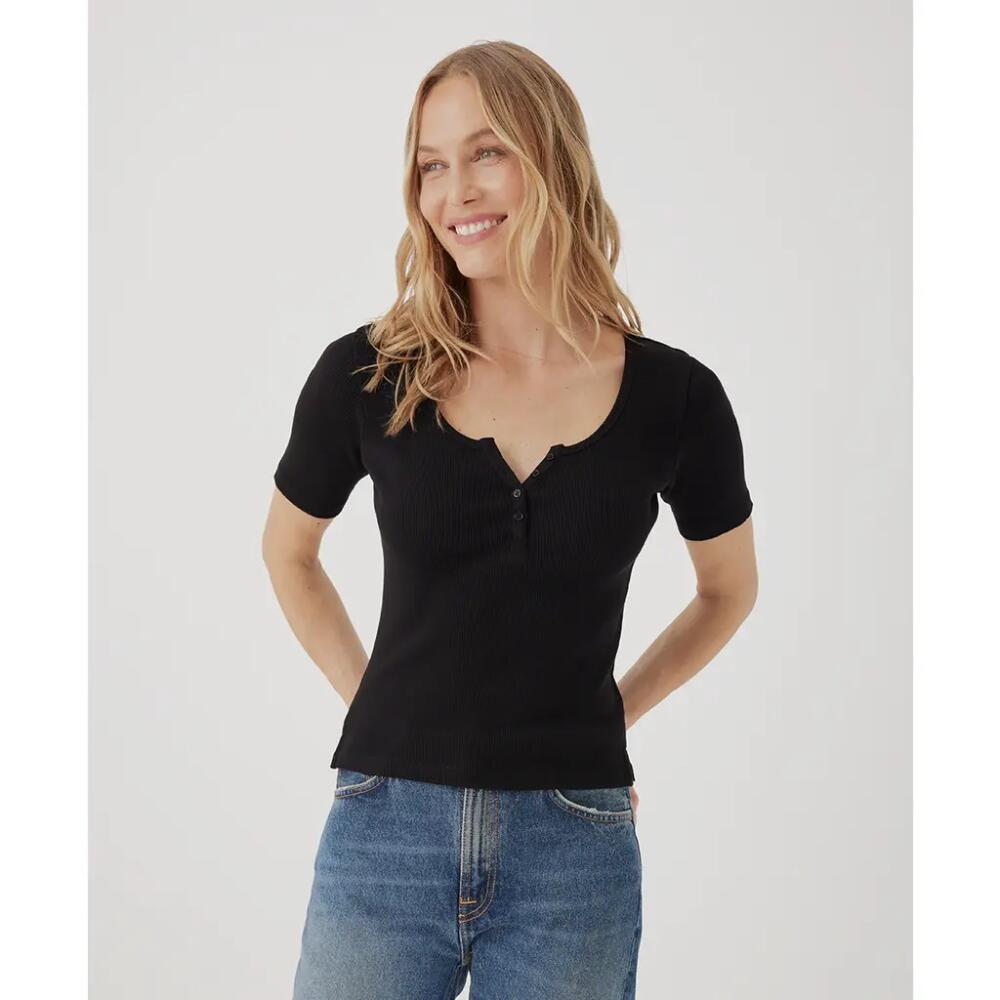 Pact Organic Favorite Rib Henley Top in Black Cover