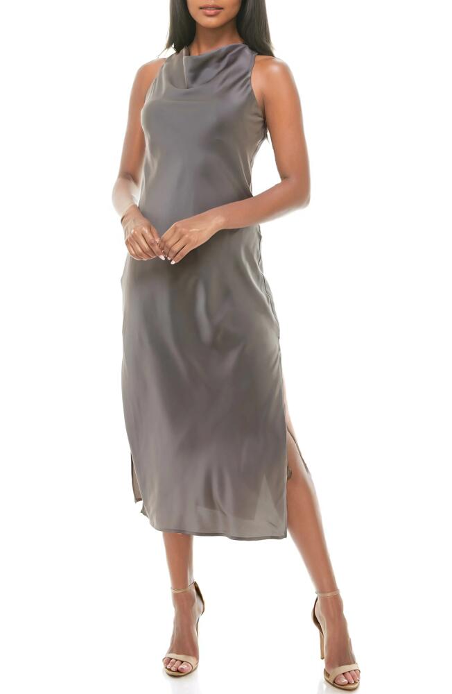 Socialite Cowl Neck Bias Cut Satin Midi Dress in Charcoal Grey Cover