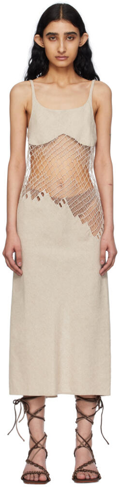 Isa Boulder Beige Asymmetric Midi Dress Cover