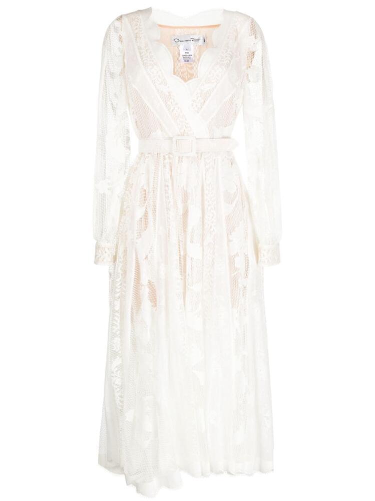 Oscar de la Renta Guipure-lace semi-sheer midi dress - White Cover