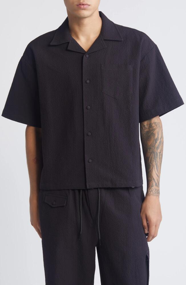 Billionaire Boys Club Cabana Oversize Organic Cotton Seersucker Camp Shirt in Black Cover