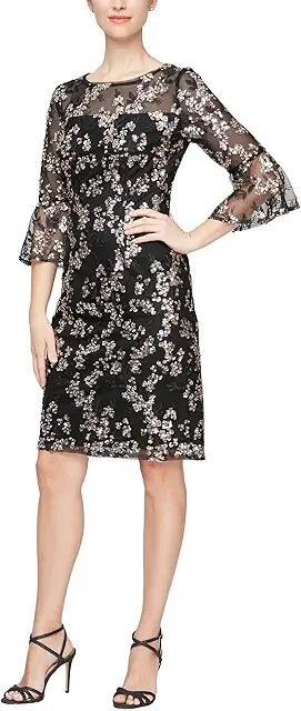 Alex Evenings Short Embroidered Sheath Dress (Black/Copper) Women's Dress Cover