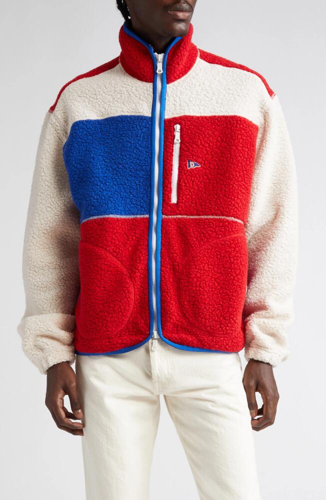 Drake's Colorblock Wool Blend Bouclé Fleece Zip Jacket in Ecru/Red/Blue Cover