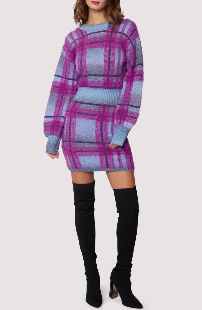 Lost + Wander Constanza Fuzzy Plaid Long Sleeve Sweater Dress in Purple Multi Cover