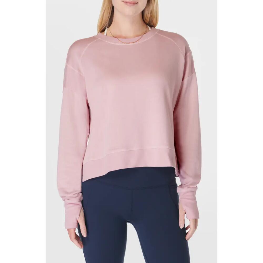 Sweaty Betty After Class Organic Cotton Blend Longline Sweatshirt in Pirouette Pink Cover