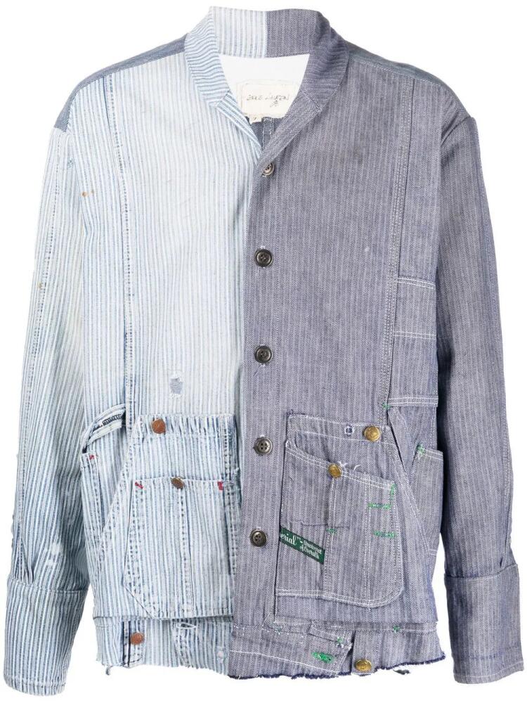 Greg Lauren striped patchwork cotton shirt - Blue Cover