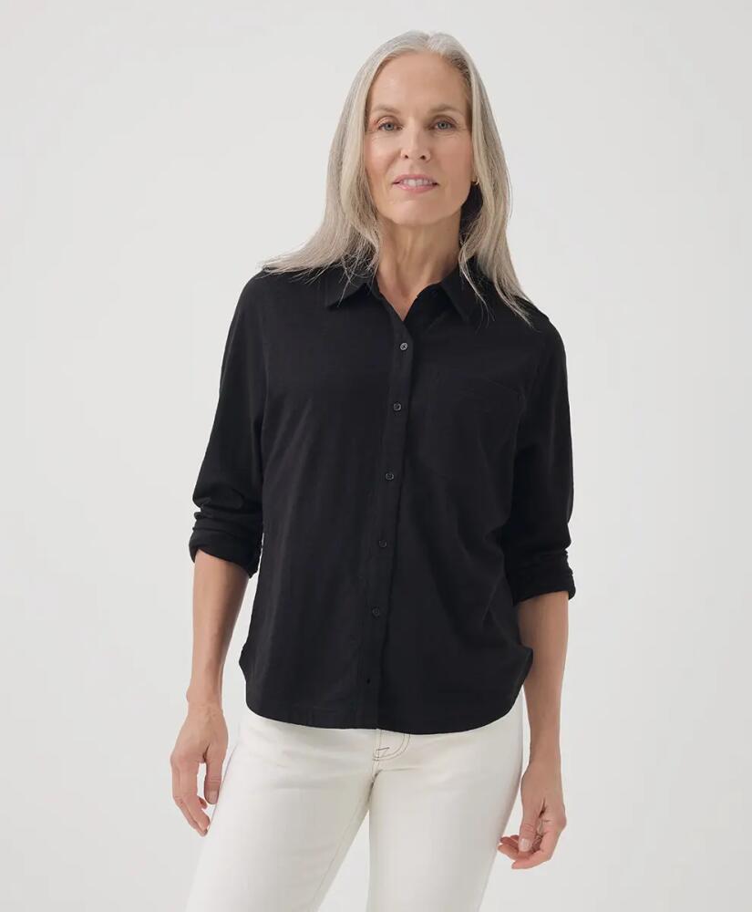 Pact Organic Cotton Relaxed Slub Long Sleeve Button Up in Black Cover