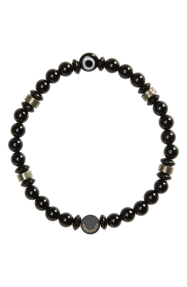 Caputo & Co. Men's Evil Eye Beaded Stretch Bracelet in Black Onyx /Pyrite Cover