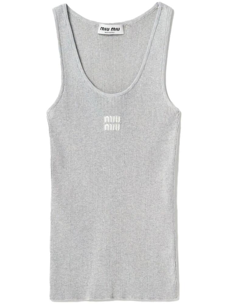 Miu Miu rib-knit cotton tank top - Grey Cover