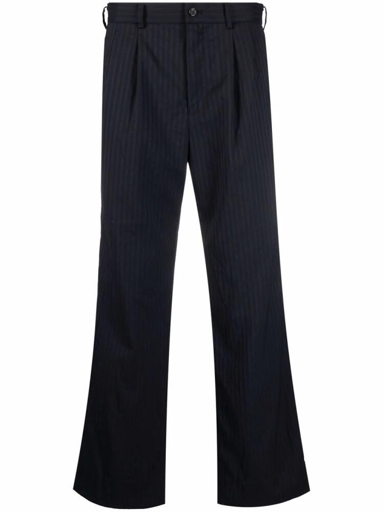 Black Comme Des Garçons straight-leg pinstripe trousers - Blue Cover