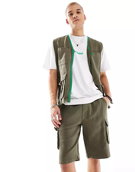 Barbour x ASOS Peel cargo shorts in khaki-Green Cover