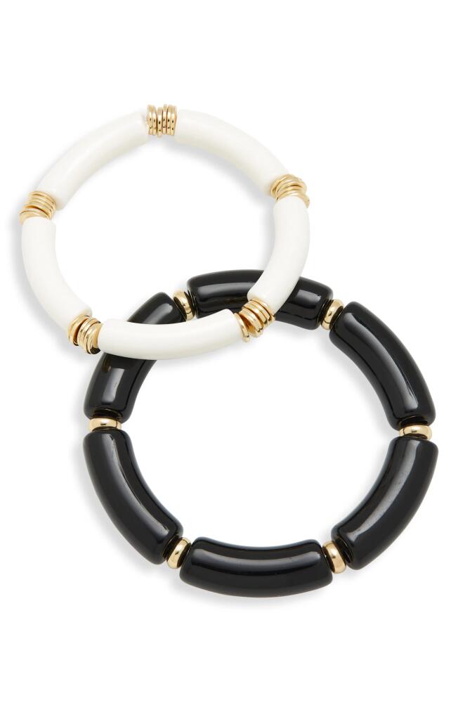 Nordstrom Set of 2 Resin Tube Stretch Bracelets in Black- White- Gold Cover