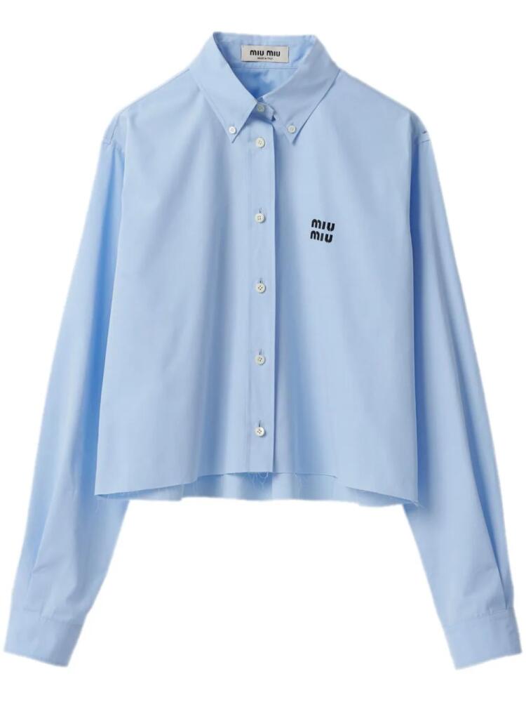 Miu Miu logo-embroidered cotton shirt - Blue Cover