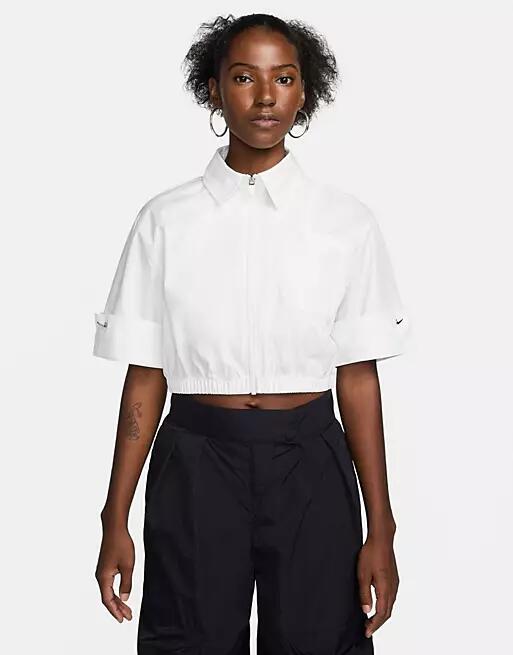 Nike MDC woven cropped collared shirt in white Cover