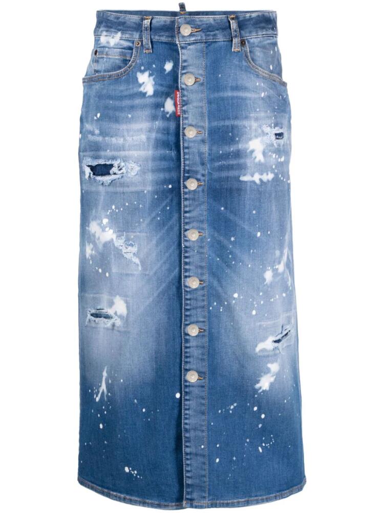 DSQUARED2 distressed-effect denim midi skirt - Blue Cover