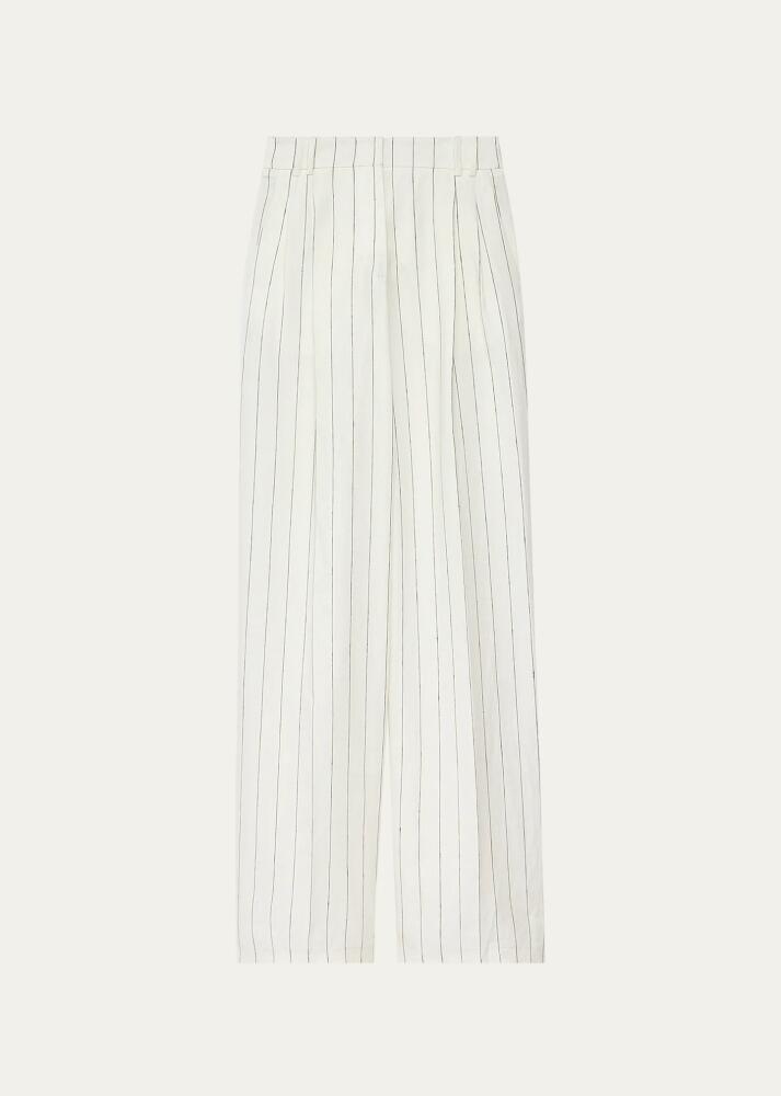 Another Tomorrow Stripe Pleated Front Wide-Leg Linen Trousers Cover