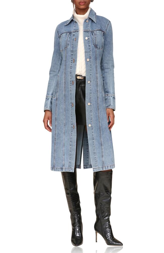 Avec Les Filles Fitted Long Denim Jacket in Blue Wash Cover