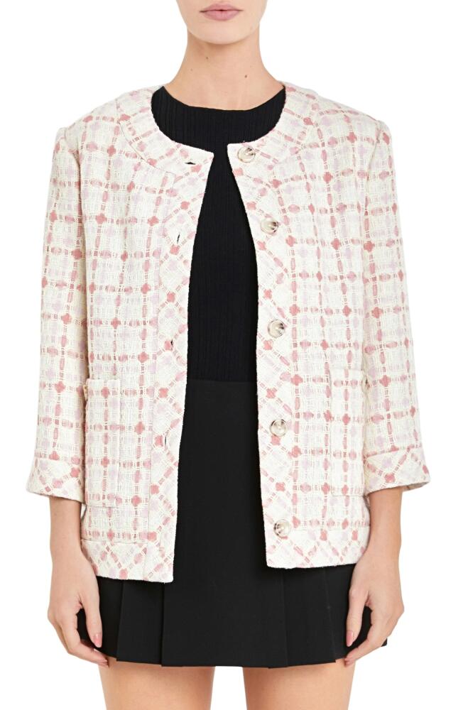 English Factory Boxy Tweed Jacket in Ivory/Pink Multi Cover