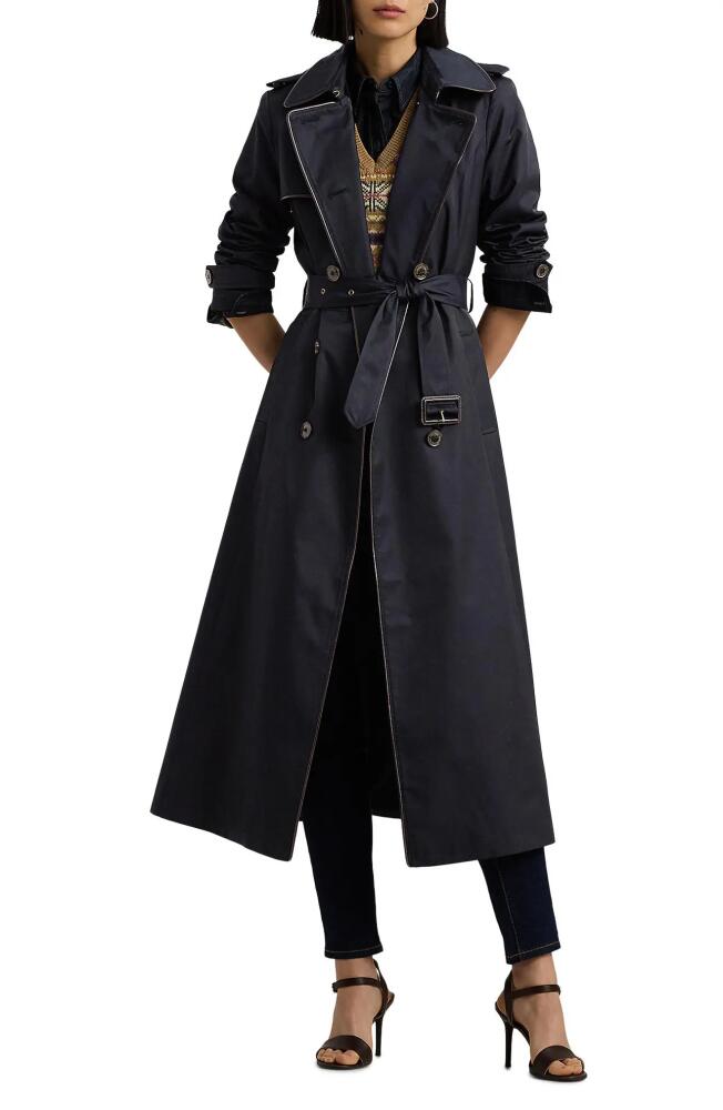 Lauren Ralph Lauren Double Breasted Belted Water Repellent Trench Coat in Dk Navy Cover