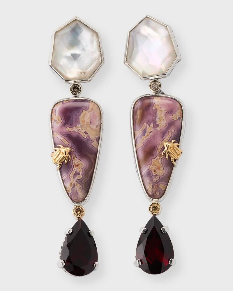 Stephen Dweck Quartz Mother-of-Pearl, Laguna Agate and Garnet Earrings with Champagne Diamonds Cover