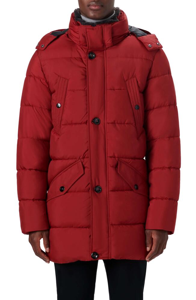 Bugatchi Faux Fur Collar Water Repellent Puffer Coat in Ruby Cover