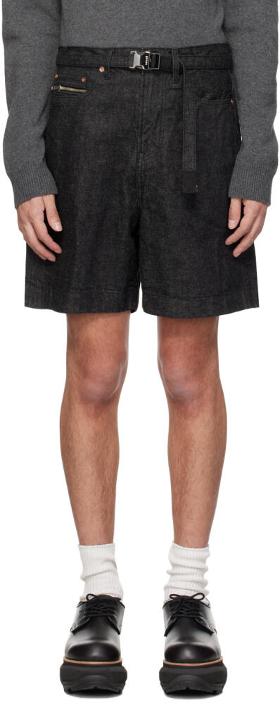 sacai Black Belted Denim Shorts Cover