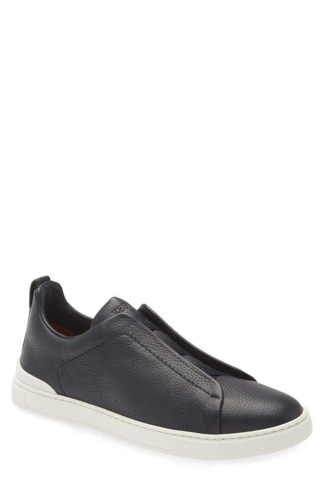 ZEGNA Triple Stitch Deerskin Leather Slip-On Sneaker in Navy Cover