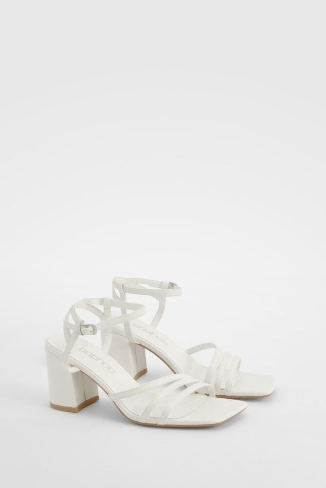 boohoo Womens Asymmetric Strappy Detail Two Part Block Heels - White Cover