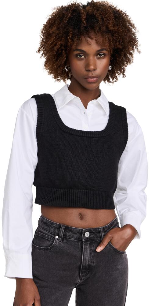 English Factory Cropped Knit Top Over Shirt White/Black Cover